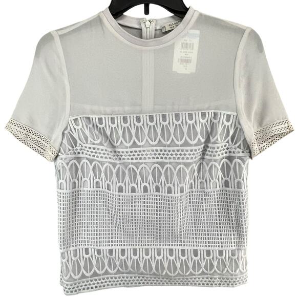 AllSaints Charlton Top Womens 4 Gray Sheer Mesh Geometric Embroidery Modern - Picture 1 of 13